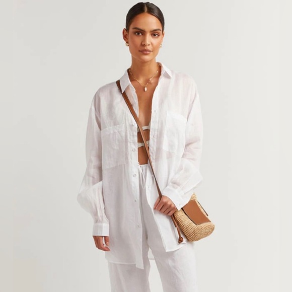 DISSH (EUC) | The Empire Button Down White Oversized Ramie Shirt Top - Picture 2 of 10